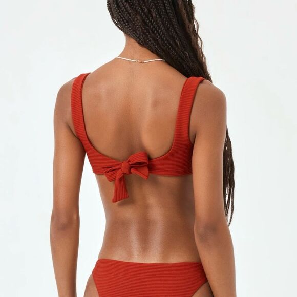 L*Space size S Nikita Swim Top Going Tropical Red Blue Tie Back Underwire New - Picture 5 of 7